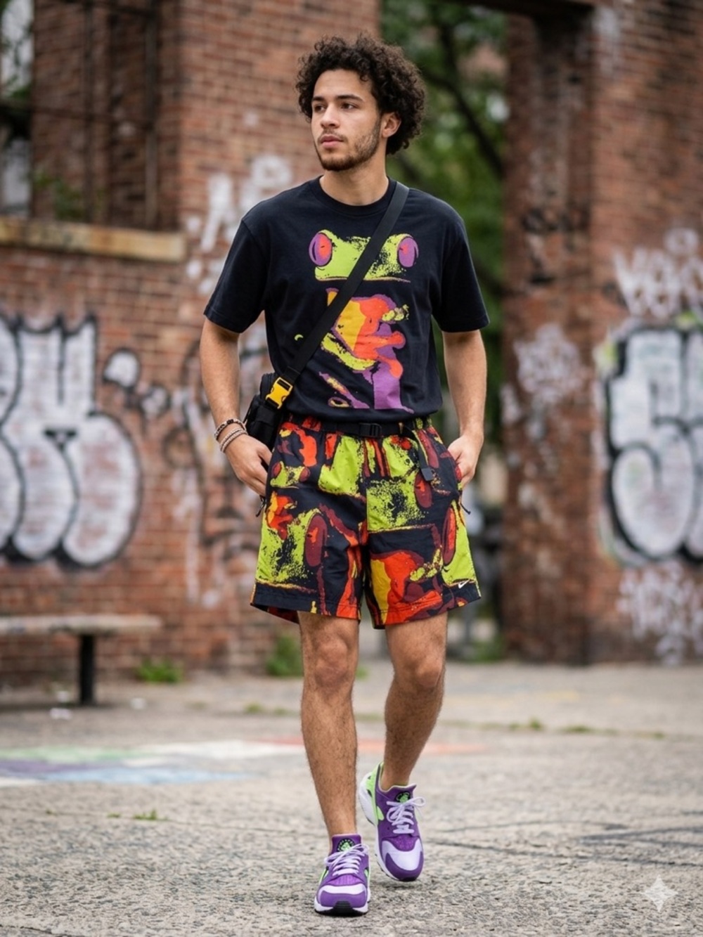 Nike Air Huarache Dept of DNA Set Frog T-Shirt & AOP Shorts XS Rare